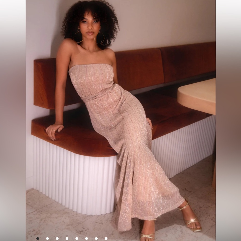 FARLEY STRAPLESS MAXI DRESS - ROSE GOLD STRIPE